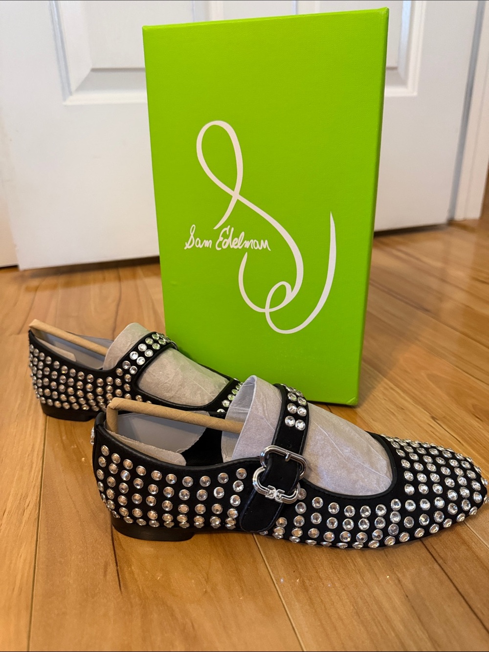 Sam Edelman Black Studded Mary Jane Loafers with Silver Accents